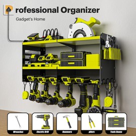 Spampur Power Tool Organizer, 15 Min Quick Assembly & Max 420lb Load by Heavy Duty Metal, 6 Slots for Cordless Drill with 4 Outlet Power Strip in Garage/Workshop/Suitable for Thanksgiving/Christmas
