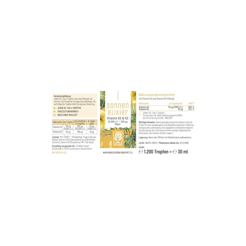 Naturtreu Vitamin D3 K2 Drops High Dose & Vegan -