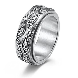 YANCHUN Evil Eye Fidget Ring for Men Silver Eye of God Ring Spinner Rings for Anxiety Rotate Freely Punk Rings