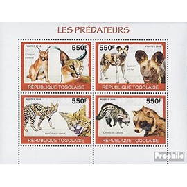 Prophila Collection Togo 3459-3462 Small Sheet Complete Edition 2010 Predators (Stamps for Collectors) Cats
