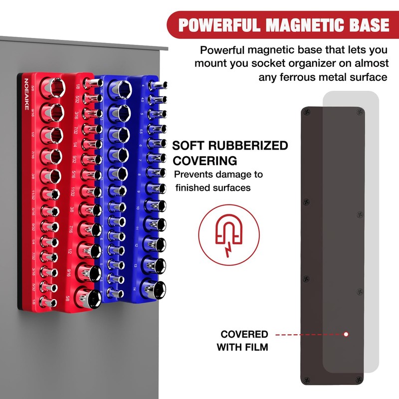 Socket Organizer Magnetic Socket Tray,NOEAIKE 6-Pack SAE & Metric 1/2,3/8,1/4