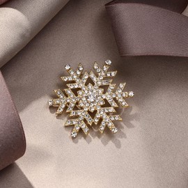 Ever Fatih Snowflake Brooch for Women Girls Rhinestone Crystal Winter Party Christmas Lapel Pin Clear Gold Tone, Crystal, No gemstone