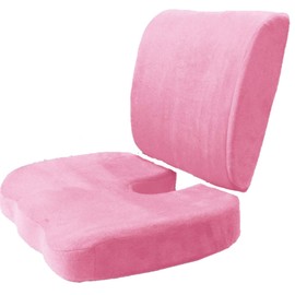 Bookishbunny 2pc High Resilience Memory Foam Seat Chair Waist Lumbar Back Support Cushion Pillow Car Office Home (Pink)