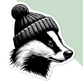 Medium 100mm 'Badger in a Bobble Hat' Permanent Sticker Decal for Cars/Windows/Bins/Walls etc (DW00108509)
