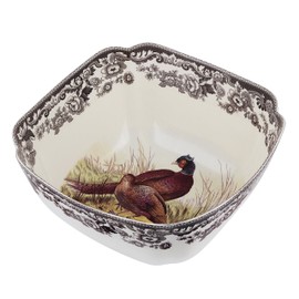 Spode Woodland Deep Serving Bowl with Pheasant Motif | 9.5" Large Square Bowl | Hunting and Cabin Lodge Themed | Made from Fine Porcelain | Microwave and Dishwasher Safe