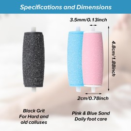 12Pcs Frosted Replacement Roller Refill Heads, Pedicures Replacement Heads, Compatible with Electric Foot Files and Amope Callus Remover for Feet (4 Coarse & 8 Fine Rollers, Black Pink Blue)