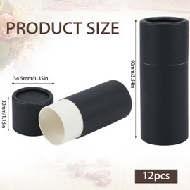NICENEEDED 12 Pcs Black Paperboard Lip Balm Tubes, 50ML Refillable Paper Lipstick Tube, Round Cardboard Empty Lip Gloss Container Solid Perfume Tube Cosmetic Box for DIY