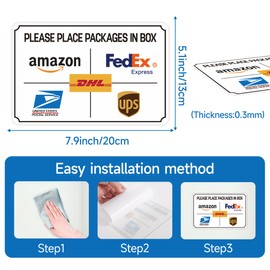 Leave Packages Here Sign, Self-Adhesive Weather & Fade Resistance Please Place Packages in Box Sign Sticker, Delivery Signs for Packages, Front Door，House, Home, Office Outdoor Use 7.9''x5.1''