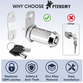 PTEROMY 2 Pack Cabinet Lock with Keys, 5/8'' Heavy Duty Tubular Cam Lock for RV Compartment Storage Locks, Full Set of RV Cam Locks (Chrome, 5/8'', 2 Pack)