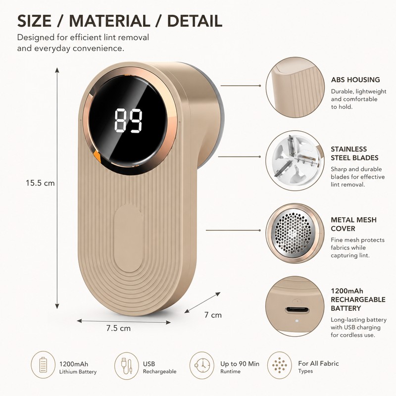 Rechargeable Fabric Shaver for Clothes – LED Digital Lint &
