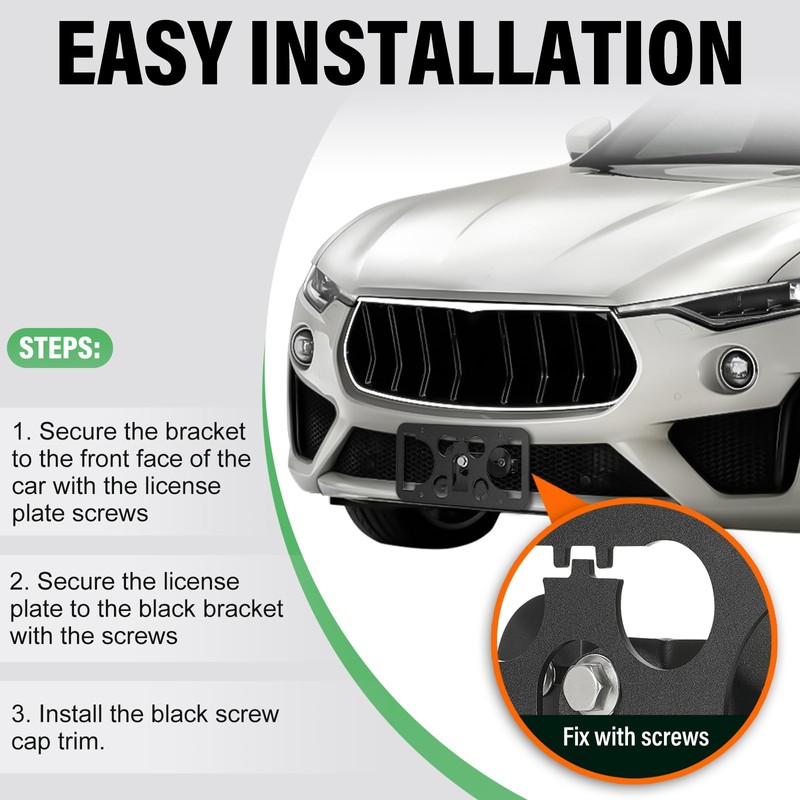 No Drill Front License Plate Bracket Holder Compatible with Maserati