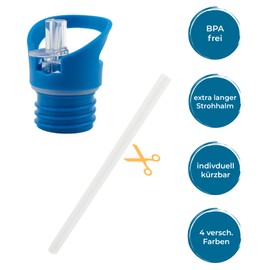 Salty Mind Replacement Lid/Drinking Attachment with Straw for Stainless Steel Drinking Bottle or Other Wide Mouth Drinking Bottle, Straw Lid/Straw Lid with Opening Diameter 45 mm (Blue)