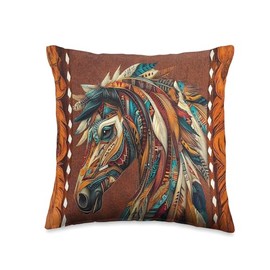 Tribal Horse Majesty Native American Indian Warrior Horse Throw Pillow