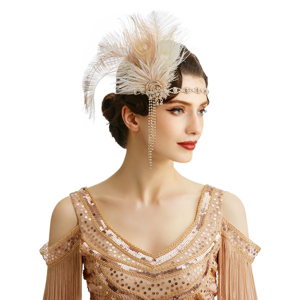 BABEYOND 1920s Feather Headband 20s Style Art Deco Flapper Headband Great Gatsby Headband Women's Costume Accessories