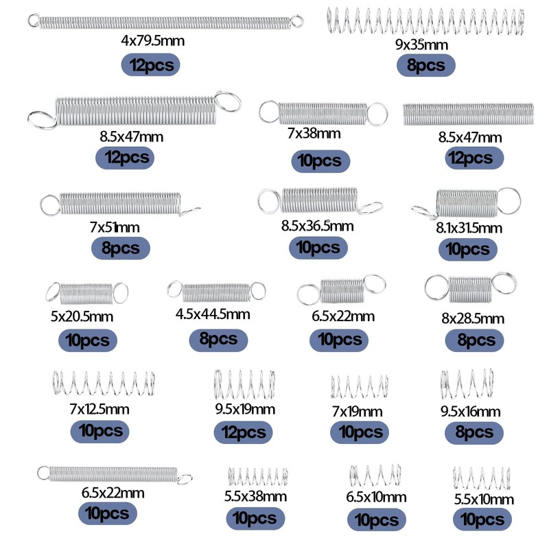 Wondora 200-Piece Tension Springs, Tension Springs with Hooks Made of