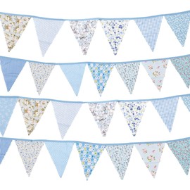 GLADFRESIT 40 Feet Floral Fabric Bunting Banner - 42Pcs Floral Pennants Triangle Vintage Bunting Flag Garland for Wedding Garden Baby Shower Party Decoration（Blue）