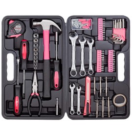 CARTMAN 148-Piece Automotive And Household Tool Set, Pink Repair Kit Case | Versatile tool assortment for car maintenance, home repairs, DIY projects, furniture setup, and daily fixes in a molded case