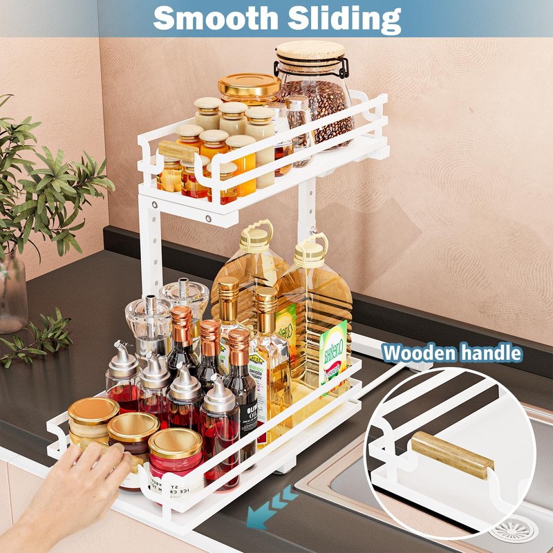 BXINREDA Under Sink Organizers and Storage, 2 Tier Slide Out