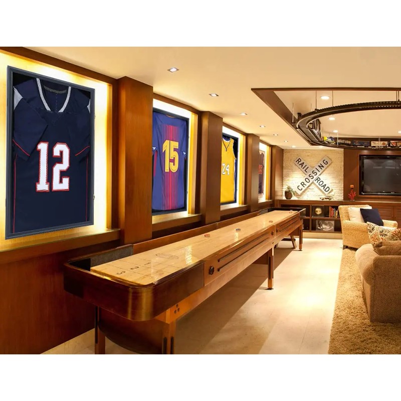 Black Wood Lockable Jersey Shadow Box Frame UV Resistant Sports