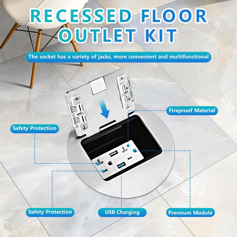 KYHSHJ Recessed Circular Floor Socket Kit with 2 * 20A