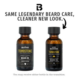 Live Bearded Beard Oil, 1 fl oz - Premium All-Natural Jojoba - Made in the USA - Hair and Skin Care for Men with Dry, Flaky Patches | Tombstone Scent - Sweet Tobacco, Cedar