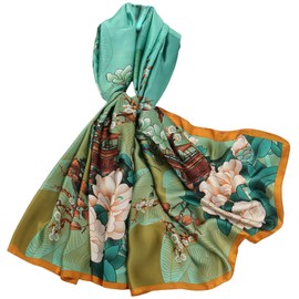 FAIRYGATE Ladies Scarf Silk Women Satin Scarves 180×90cm Artistic Color Matching Flower Print Pattern Large Head Neck Scarf Multi Purpose Neckerchief Bandanas Shawl 87030