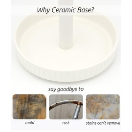 VROOMIUM Paper Towel Holder Countertop, Ceramic Base Easy-to-Clean, 1.5 lbs, 7" B x 12.5" H, Stable Elegant and Durable Kitchen Roll Stand, Chic White