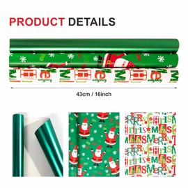 43cm×3m Christmas Wrapping Paper Rolls,3 Roll Package Christmas Wrapping Paper Wrap Xmas Party with Santa Claus Merry Christmas Green Kraft Paper Roll for Christmas Party Wrap Decor