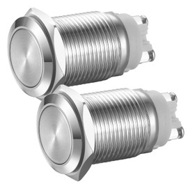 Gebildet 2pcs Latching Push Button Switch 16mm 12V/24V/125V/250V/5A with 2 Screw Terminals Stainless Steel Metal Waterproof Button(Flat Head)