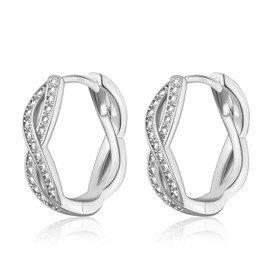 Twisted Linear Hoop Earrings, Sterling Silver Cubic Zirconia Hoop Earrings for Women Girls│Hypoallergenic Silver Huggie Hoops for Wedding Christmas Jewellery Gifts