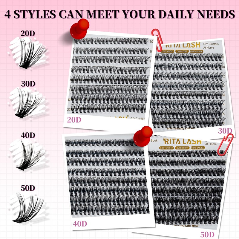 RITALASH 384PCS 4 Style Cluster Lashes Book Individual Lashes Clusters