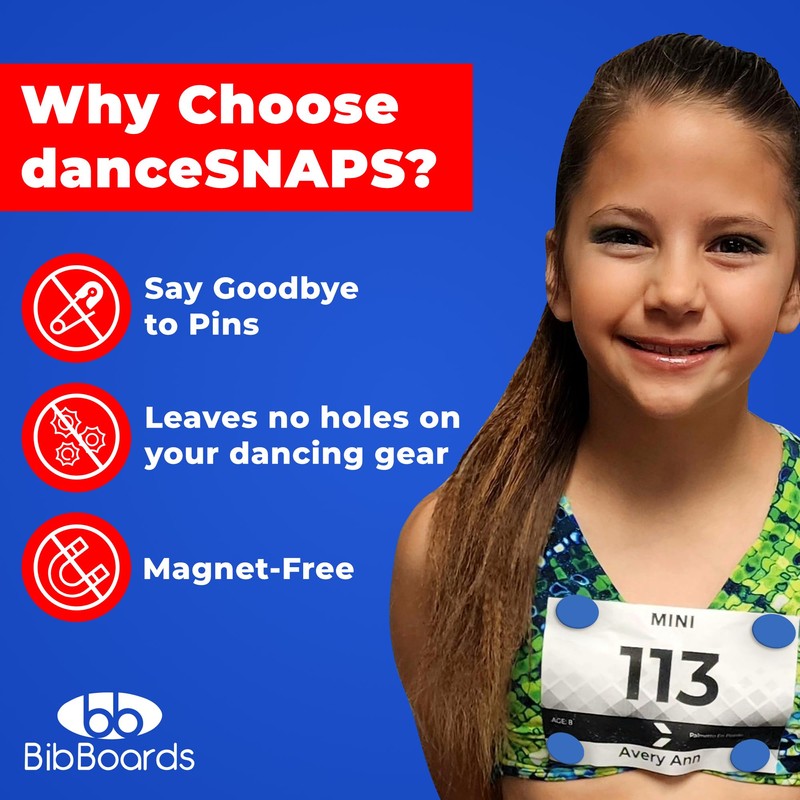 danceSNAPS Bib Clips by BibBoards - Safety Lock Fasteners for