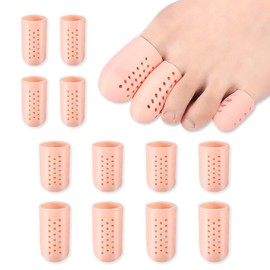 12Pcs 3 Sizes Gel Toe Protectors Breathable, Blister Toe Caps with Holes, Reusable Toe Covers Women Men for Hammer Toes, Toe Guards for Feet, Missing or Ingrown Toenails (Complexion)