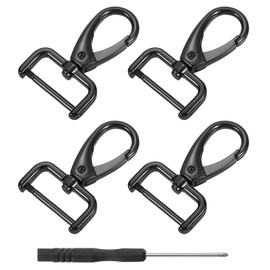 sourcing map 4Pcs Swivel Clasps Hook, 25mm(1 Inch) D Ring Detachable Snap Hook Metal Lobster Claw Clasp Hook with Screwdriver for Purse Keychain DIY, Black