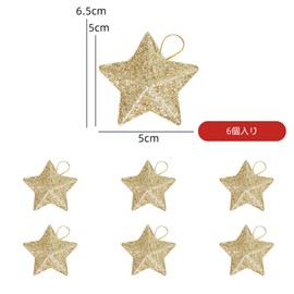Christmas Tree Ornament, Star, 3D Ornament, Simple Decoration, 3D Ornament, Christmas Tree, Ornament, Decorative, Decorative, Scandinavian Sparkling Christmas Ornament, Pack of 6 (Gold)