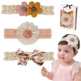 3Piezas Diadema para Bebe Niña,Cintas para Niñas para Recién Nacidos,Diadema bebe Niña con Flor,Pequeño ángel Diademas y Lazos, Princesa Accesorios