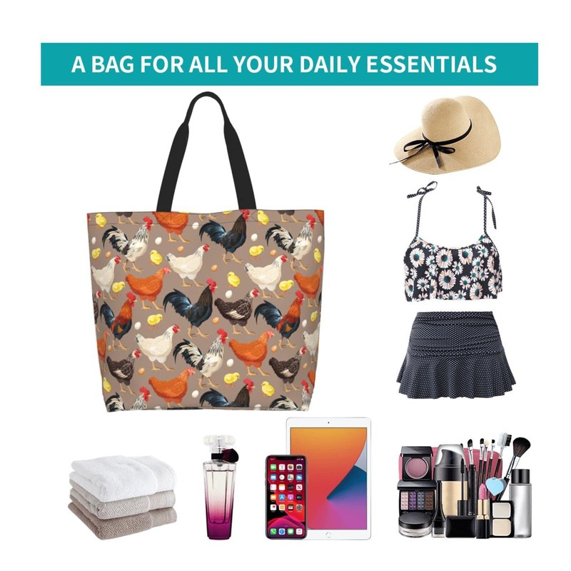 GVGOAGL Cute Chicken Rooster Tote Bag For Women, Large Waterproof