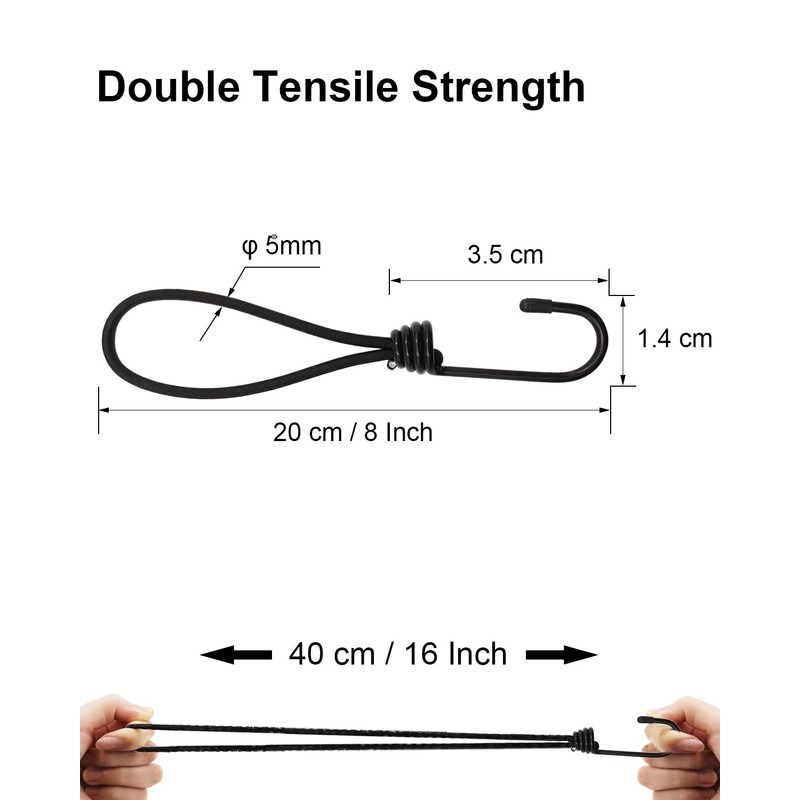 Bungee Cords with Hooks 25 Pcs - 8 Inch Elastic