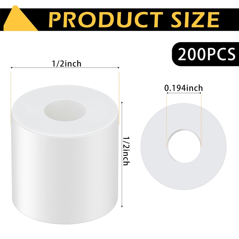 Pasimy 200 Pcs White Nylon Spacers 1/2 '' Thick, 1/2