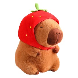 IXYHKB Capybara Plush Toy, 23 cm Capybara Cuddly Toy, Cute Capybara Plushies with Strawberry Headgear, Super Soft Stuffed Capybara Stuffed Toy, Plush Doll for Children, Home Decoration
