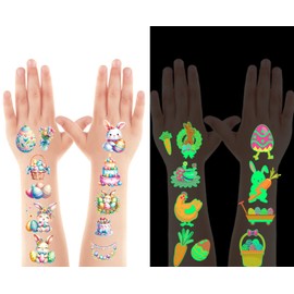 Easter Temporary Tattoos Stickers Set -260 Pcs, Glow in Dark & Glitter Designs, 24 Sheets, Bunny & Egg Theme Party Decorations, Laptop/Notebook stickers