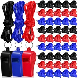 Flutesan 48 Packs Plastic Whistles with Lanyard Coaches Sports Whistle Loud Crisp Sound Whistles Bulk for Coach Referees Training Lifeguard School Emergency