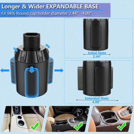 Car Cup Holder, 2 in 1 Expander Adjustable Base with Phone Mount 360° Rotation Cup Holder Cell Phone Holder for Car Compatible with All Smartphones