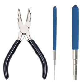 KOOLEVER Wire Looping Tool, 2Pcs Wire Looping Mandrel and 1Pc 6 in 1 Bail Making Plie Jewellery Making Tools, Wire Wrap Jewelry Six-Section Pliers, Ring Mandrel & Carbon Steel Winding Rod Blue