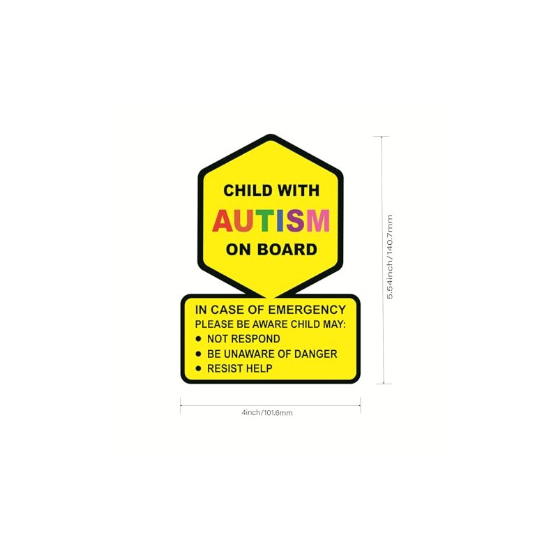 Child with Autism On Board Sticker,5pcs 4x5.54 inch Autistic Child