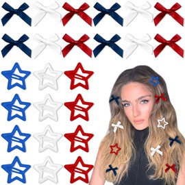 YAEISM 24PCS Star Hair Clips 3 Colors Bow Hair Clips Satin Small Hair Bows Metal Snap Star Clips Y2K Coquette Barrettes Hair Accessories for Women
