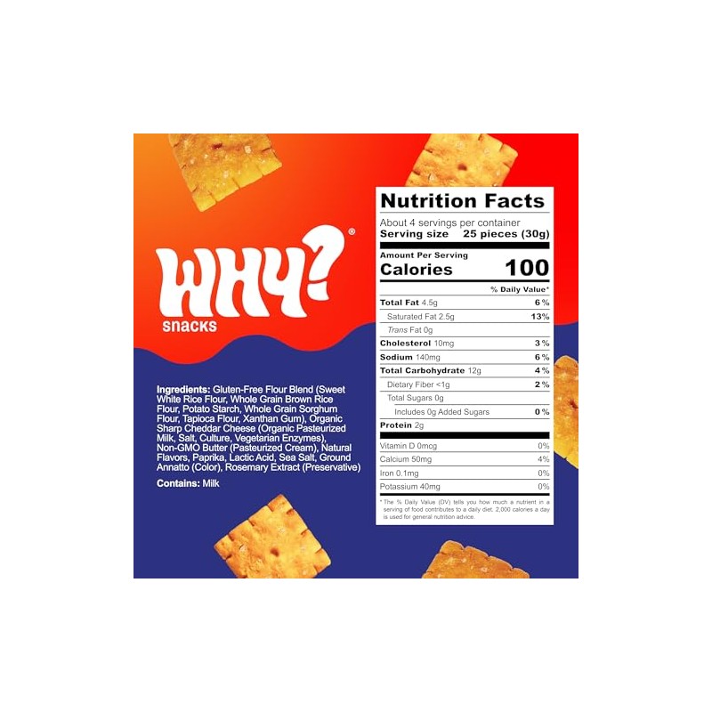 WHY? SNACKS NEW & IMPROVED FORMULA, Gluten-Free Cheddar Crackers, 2