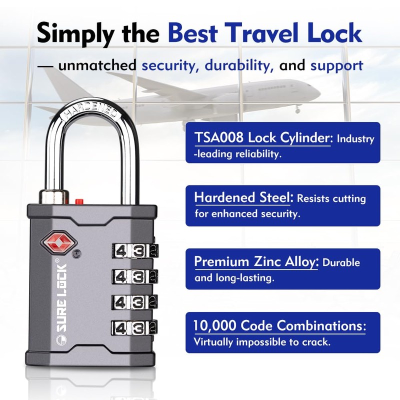 SURE LOCK TSA Accepted 4 Dig Heavy Duty Big Combination
