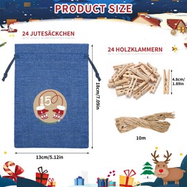 woric Advent Calendar for Filling, 24 Jute Bags with Clips, Christmas Calendar for Filling, Large Advent Calendar 2025 Bags Christmas (Blue & Grey & Khaki)