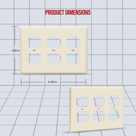ENERLITES Duplex Receptacle Outlet Wall Plate, Size 3-Gang 4.50" x 6.38", Unbreakable Polycarbonate Thermoplastic, UL Listed, 8823-LA, Light Almond